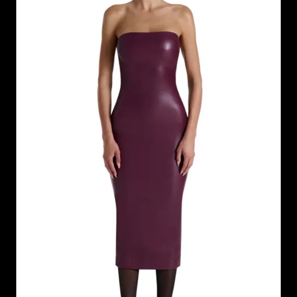 Naked Wardrobe leather Burgundy Dress
